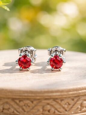 New 4 mm Ruby Red Moissanite Earrings Sterling Silver 925, Certified